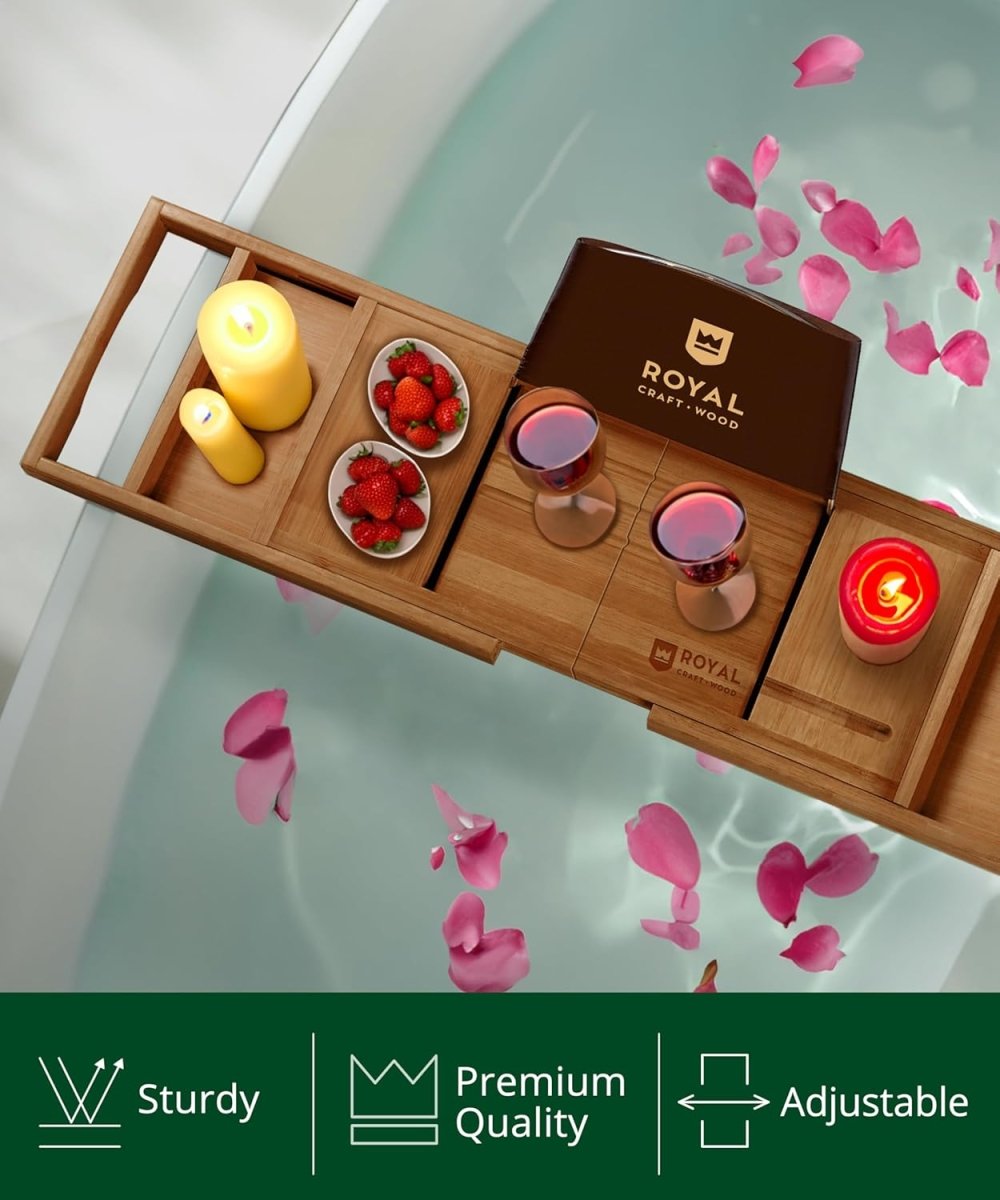 ROYAL CRAFT WOOD Bathtub Tray Caddy for Tub, Bamboo Bath Shelf, Premium Foldable Wood Bath Table, Expandable Bathtub &amp; Bathroom Accessories, New Home Gifts for Mom, Housewarming, Anniversary, Wedding - Homesidy.com
