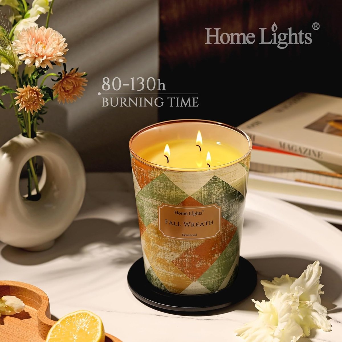 HomeLights Scented Candles for Women &amp; Men, 18oz Candle Jars Aromatherapy 4 - Wick Candle, Ideal for Rustic Modern Home Decor and Gifts, Blueberry Cheesecake - Homesidy.com