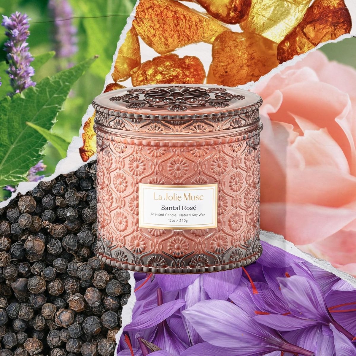 LA JOLIE MUSE Sahara Amber Candle – Bergamot, Clove &amp; Amber | 12 oz Large 2 - Wick Soy Wax Candle | 60 Hours Clean Burn | Gift - Ready for Hosts &amp; Gatherings | Elegant Home Décor - Homesidy.com