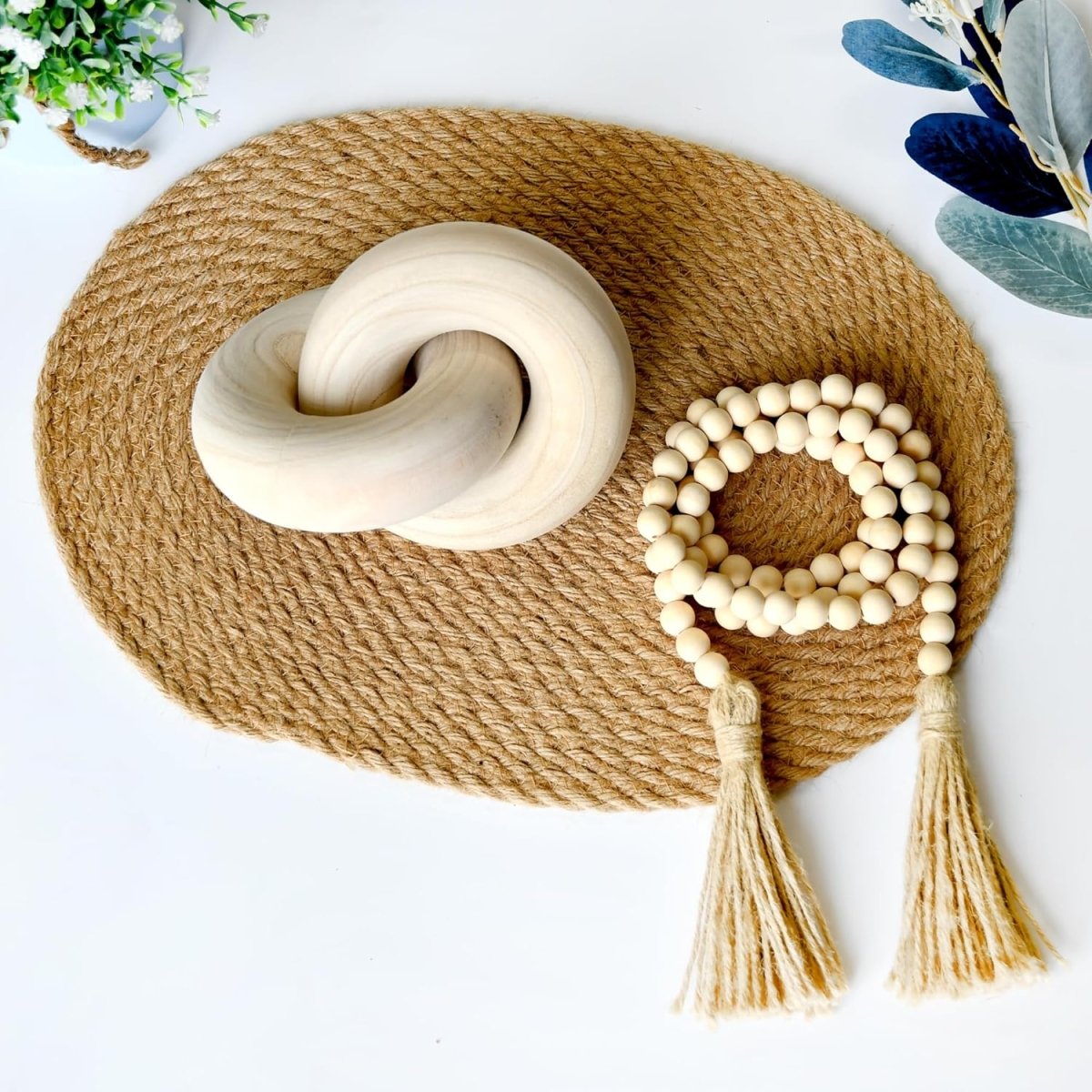YiLiiod Wood Coffee Table Decor for Living Room, Hand Carved Chain Link Decoration, Modern Farmhouse and Boho Style Object - Homesidy.com