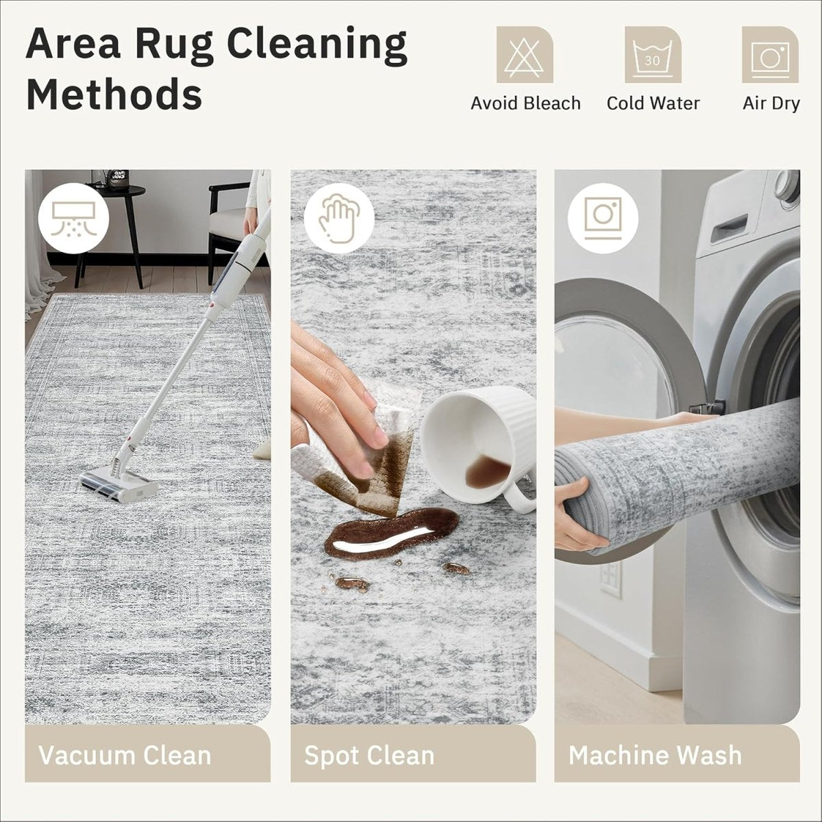 Soalmost Washable Area Rug 8x10, Large Soft Rugs for Living Room Vintage Beige Carpet 8x10 Area Rugs for Bedroom Dining Room Non - Slip Stain Resistant Under Table Rug - Homesidy.com