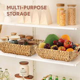 Greenatural Water Hyacinth Storage Baskets Set of 2, Handwoven Rectangular Organizer Trays with Wooden Bead Handles, Nested Wicker Bins for Shelf, Bathroom, Kitchen, Office, Natural Decor - Homesidy.com