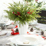 Watayo 60 Pcs Christmas Artificial Pine Branches with Red Berry Stems, 10.5&34; Faux Evergreen Norfolk Pine Cypress Leaves Stems, Fake Foliage Pine Needles Picks for DIY Craft Garland Home Decor - Homesidy.com