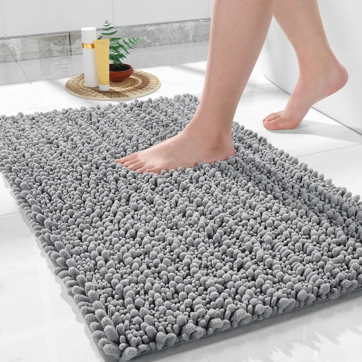 Yimobra Bathroom Rugs Non Slip Washable - Ultra Soft Absorbent Chenille Bath Mat, Quick Dry Shaggy Floor Carpet for Tub Shower, Gray Home Decor Accessories, 24x17 Inch - Homesidy.com