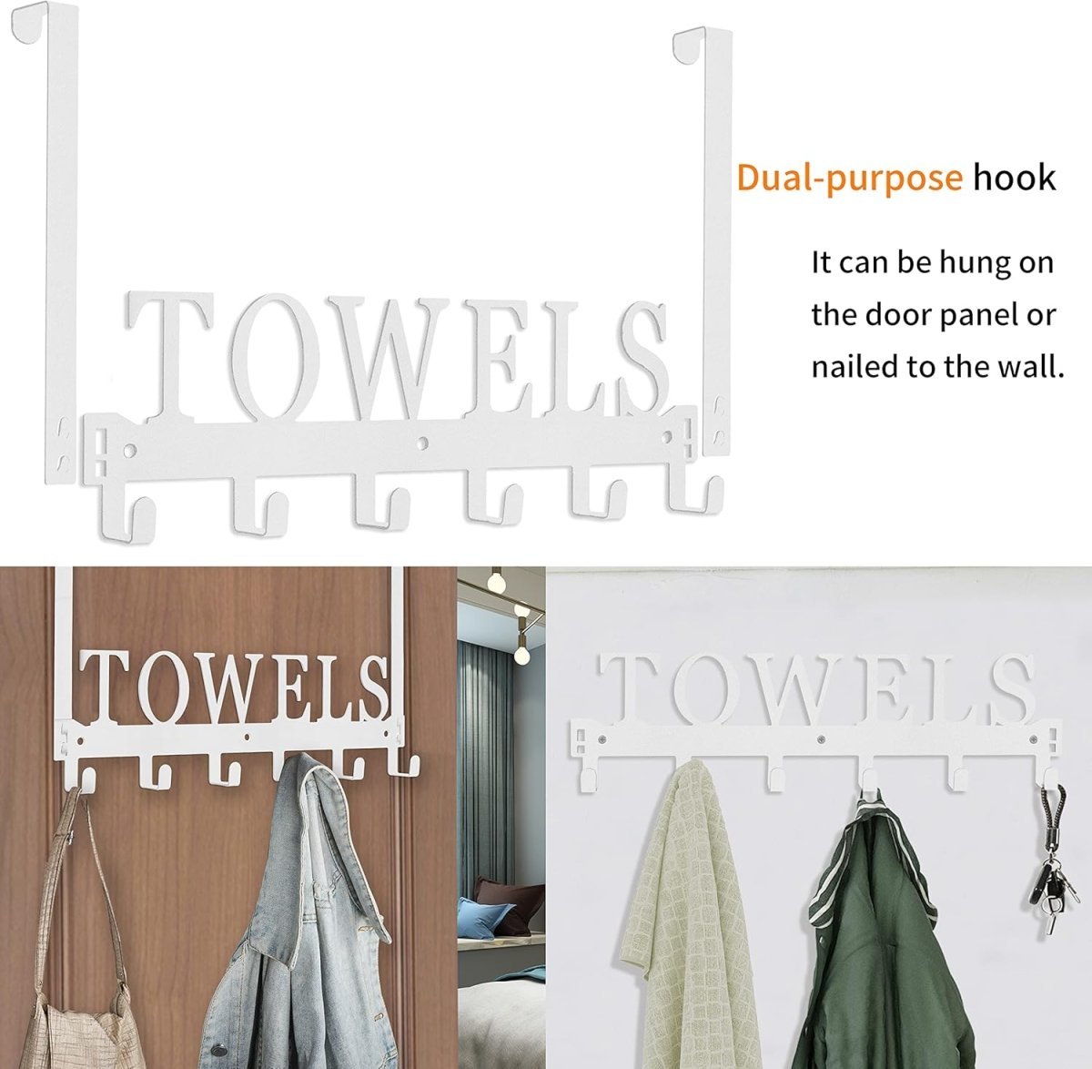 Kuhome Over The Door Hooks, Towel Holder for Bathroom, Door Mount Towel Rack Towel Hooks for Bedroom Beach Towels Bathrobe Wall Mount Hang on The Door Cabinet Cupboard Metal Sandblasted (Black) - Homesidy.com