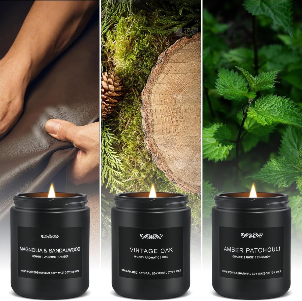 Scented Candle Set, Men Candle Set, Scented Candles for Home, Gifts for Men, 4 Pack Manly Candles Gifts for Mens Scents of Smoke Vanilla/Leather/Oak/Lavender Wood - Homesidy.com