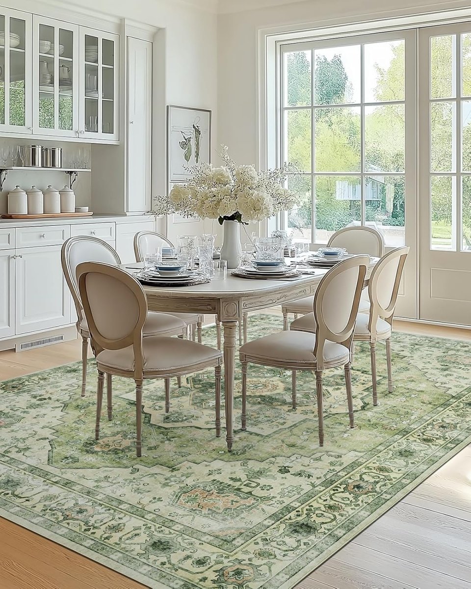 AMADA HOMEFURNISHING 8x10 Washable Area Rug, Low - Profile Large Area Rug with Non - Slip Backing &amp; Durable Edge Binding, Vintage Large Rugs for Living Room, Bedroom, Dinning Room - Homesidy.com