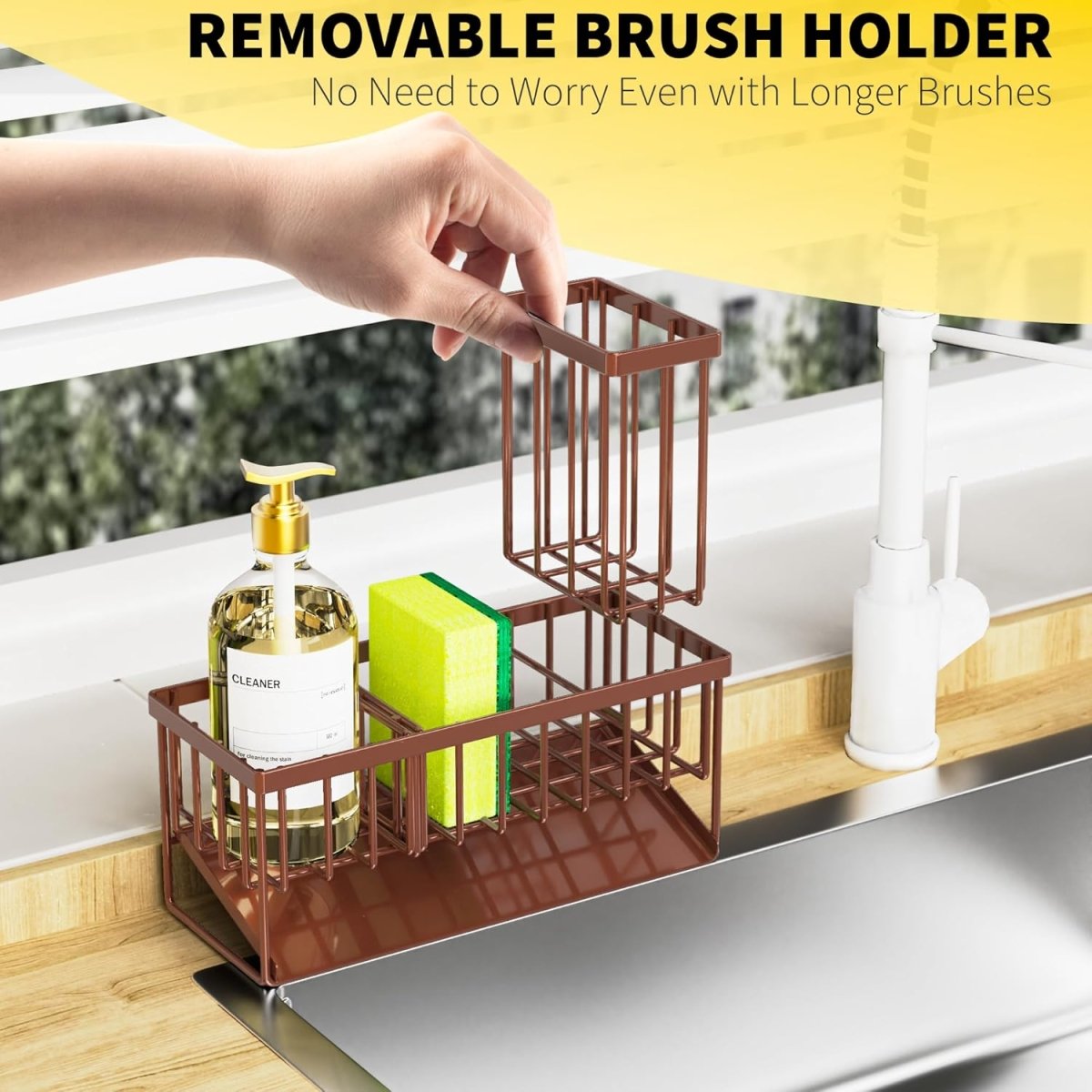 Cisily Kitchen Sink Caddy Organzier with High Brush Holder, Sponge Holder for Sink, 304 Rustproof Stainless, Kitchen Countertop Soap Dispenser Organizer, Kitchen Decor and Accessories - Homesidy.com