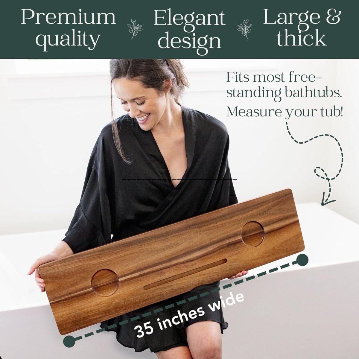 Premium Nature Shed Bathtub Tray for Freestanding Bath | Large &amp; Thick 35” Acacia Wood Luxury Bath Tray for Tub | Anti - Tip, Non - Toxic, Adjustable Bathtub Trays for Tub with Bathroom Accessories Holder - Homesidy.com