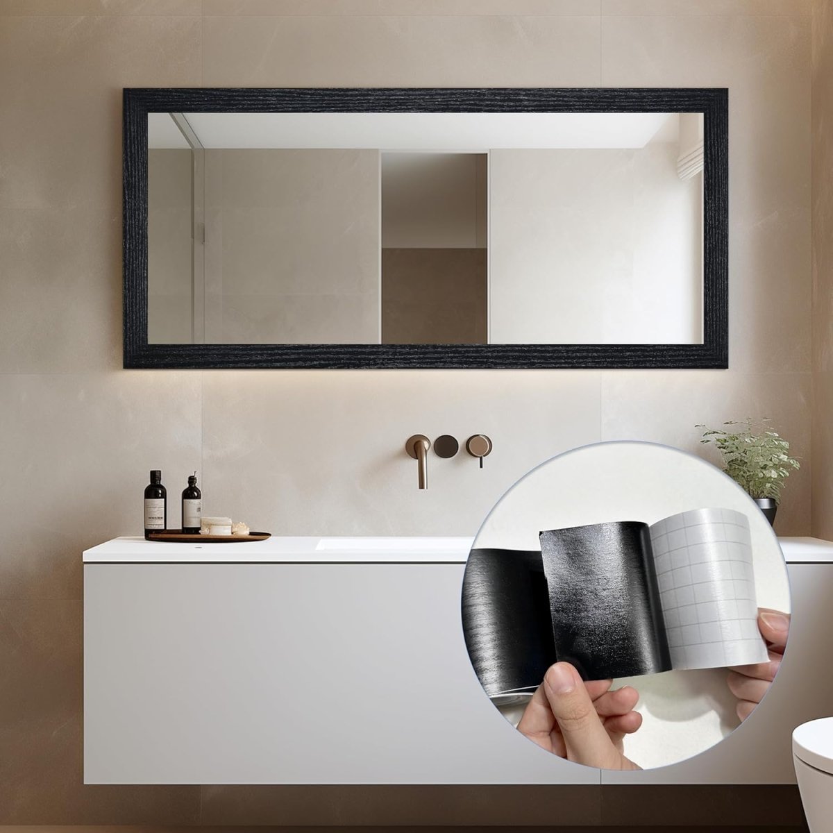 TIANLDD 27 FT Wood Grain Wallpaper Border, Removable Waterproof Mirror Border Peel and Stick,Bathroom Mirror Frame Border.(Black) - Homesidy.com