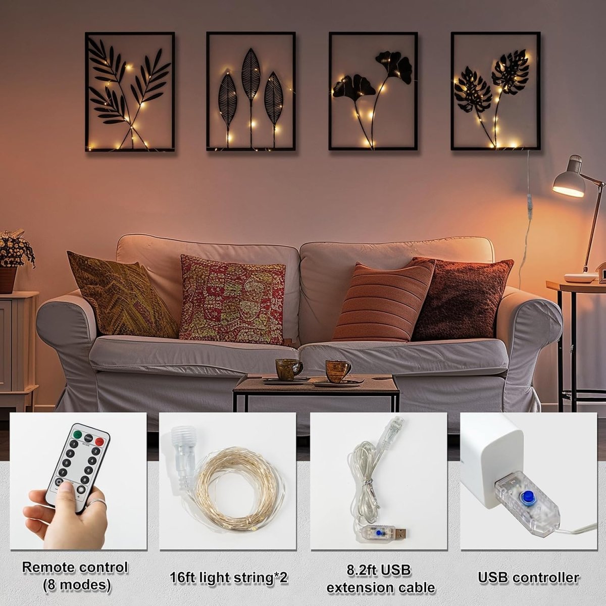 QXSXKJ Black Metal Wall Decor Framed, 3d Modern Metal Wall Art with Light, Minimalist Abstract Black Line Art DéCor, 4 Piece Home Art for Living Room Bedroom Bathroom - Homesidy.com