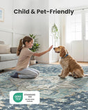 AMADA HOMEFURNISHING 8x10 Washable Area Rug, Low - Profile Large Area Rug with Non - Slip Backing &amp; Durable Edge Binding, Vintage Large Rugs for Living Room, Bedroom, Dinning Room - Homesidy.com