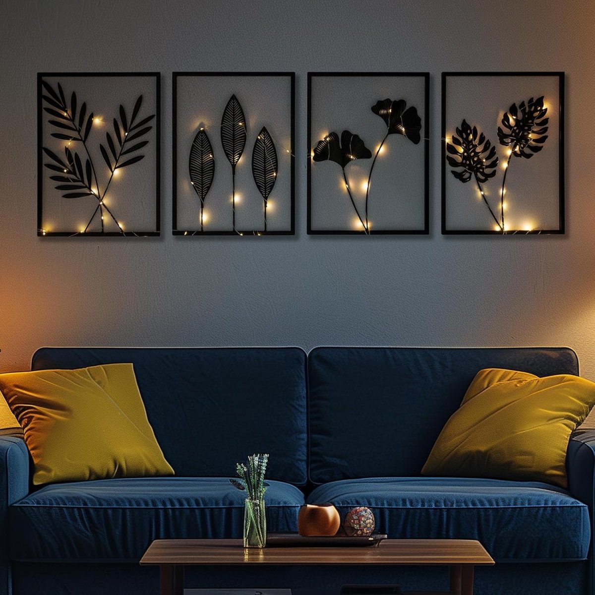 QXSXKJ Black Metal Wall Decor Framed, 3d Modern Metal Wall Art with Light, Minimalist Abstract Black Line Art DéCor, 4 Piece Home Art for Living Room Bedroom Bathroom - Homesidy.com