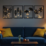 QXSXKJ Black Metal Wall Decor Framed, 3d Modern Metal Wall Art with Light, Minimalist Abstract Black Line Art DéCor, 4 Piece Home Art for Living Room Bedroom Bathroom - Homesidy.com