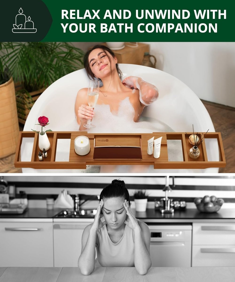 ROYAL CRAFT WOOD Bathtub Tray Caddy for Tub, Bamboo Bath Shelf, Premium Foldable Wood Bath Table, Expandable Bathtub &amp; Bathroom Accessories, New Home Gifts for Mom, Housewarming, Anniversary, Wedding - Homesidy.com