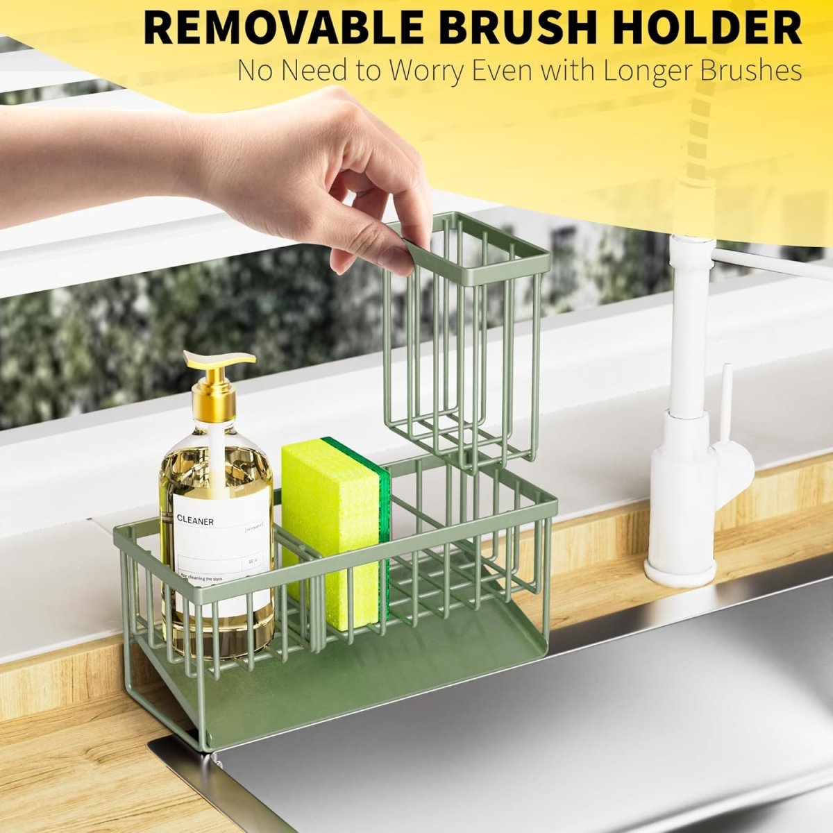 Cisily Kitchen Sink Caddy Organzier with High Brush Holder, Sponge Holder for Sink, 304 Rustproof Stainless, Kitchen Countertop Soap Dispenser Organizer, Kitchen Decor and Accessories - Homesidy.com