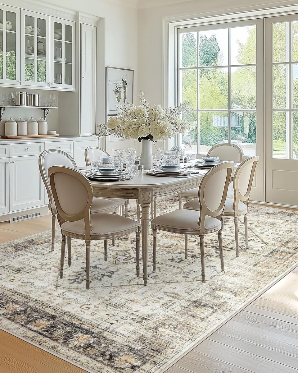 AMADA HOMEFURNISHING 8x10 Washable Area Rug, Low - Profile Large Area Rug with Non - Slip Backing &amp; Durable Edge Binding, Vintage Large Rugs for Living Room, Bedroom, Dinning Room - Homesidy.com