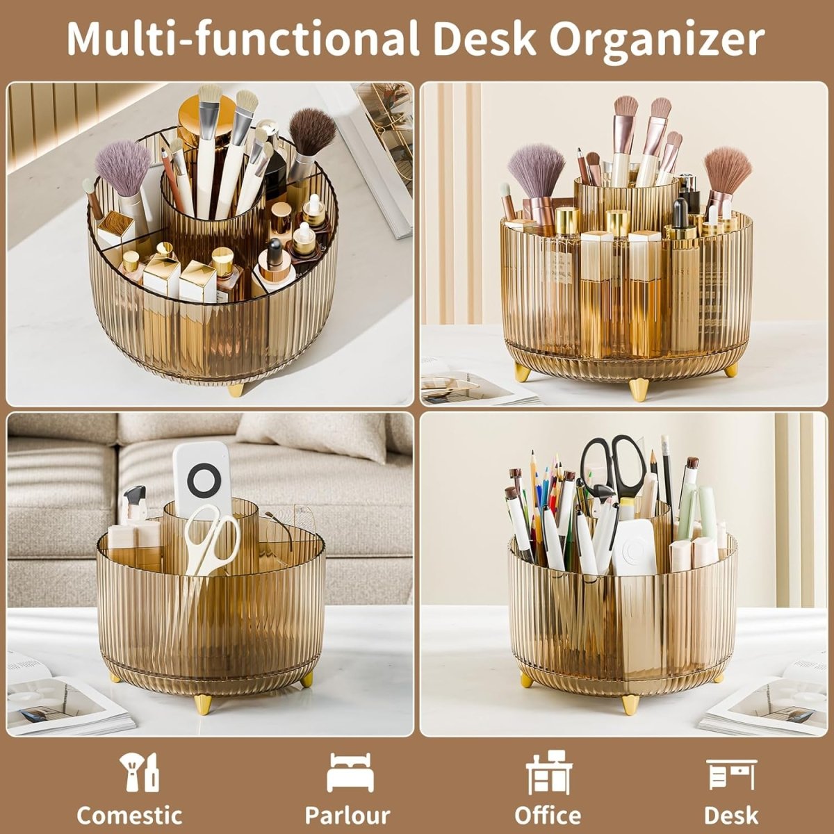 fanado 360° Rotate Makeup Brush Holder Organizer, Makeup Organizers Countertop, Makeup organization and Skincare Storage for Vanity, Desktop, Bathroom (White) - Homesidy.com