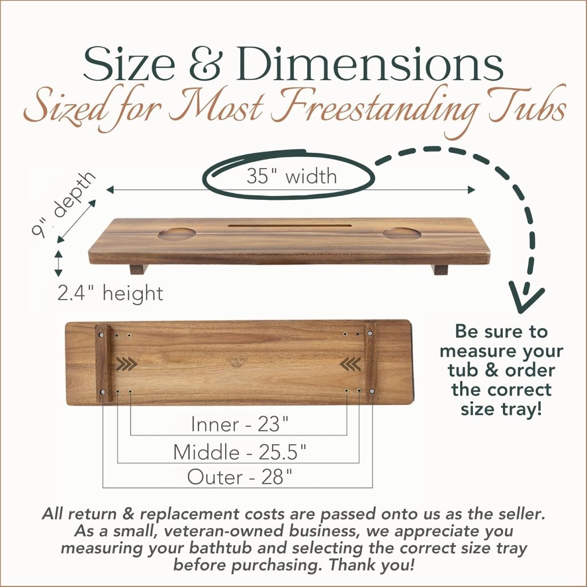 Premium Nature Shed Bathtub Tray for Freestanding Bath | Large &amp; Thick 35” Acacia Wood Luxury Bath Tray for Tub | Anti - Tip, Non - Toxic, Adjustable Bathtub Trays for Tub with Bathroom Accessories Holder - Homesidy.com
