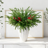 Watayo 60 Pcs Christmas Artificial Pine Branches with Red Berry Stems, 10.5&34; Faux Evergreen Norfolk Pine Cypress Leaves Stems, Fake Foliage Pine Needles Picks for DIY Craft Garland Home Decor - Homesidy.com