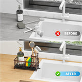 Cisily Black Sponge Holder for Kitchen Sink, Sink Caddy Organizer with High Brush Holder, Kitchen Countertop Organizers and Storage Essentials, Rustproof 304 Stainless Steel, Soap Dispenser Organize - Homesidy.com