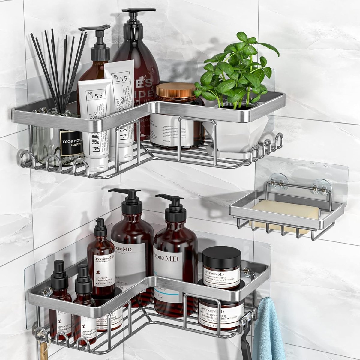 YASONIC Corner Adhesive Shower Caddy, with Soap Holder and 12 Hooks, Rustproof Stainless Steel Bathroom Organizer, No Drilling Wall Mounted Rack, Black, 3 - Pack - Homesidy.com