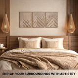 qmmp Modern Wooden Wall Sculptures - Set of 3 - MDF - Oak - Home Decor Accent - Large Wall Art for Living Room, Bedroom, Office - Easy Installation (Oak, Medium - Mountain and Sun, Unframed) - Homesidy.com