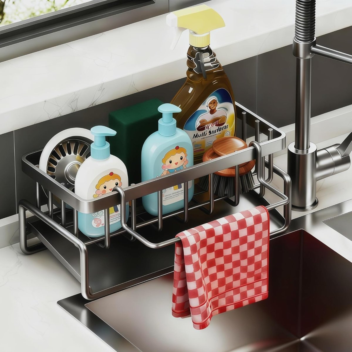 Lotgnimry Sponge Holder for Kitchen, Sink Caddy Organizer Rack for Kitchen Accessories, Soap Dispenser Countertop Organizer Essentials for Home (Black) - Homesidy.com