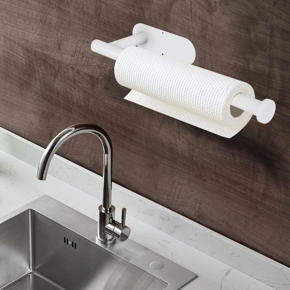 DEKAVA Paper Towel Holder Under Cabinet Wall Mount for Kitchen Towel, Self - Adhesive Bar, Rack, SUS304 Stainless Steel 13 inch (BlackA, 1) - Homesidy.com