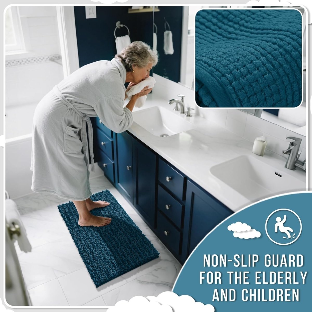 Yimobra Bathroom Rugs Non Slip Washable - Ultra Soft Absorbent Chenille Bath Mat, Quick Dry Shaggy Floor Carpet for Tub Shower, Gray Home Decor Accessories, 24x17 Inch - Homesidy.com