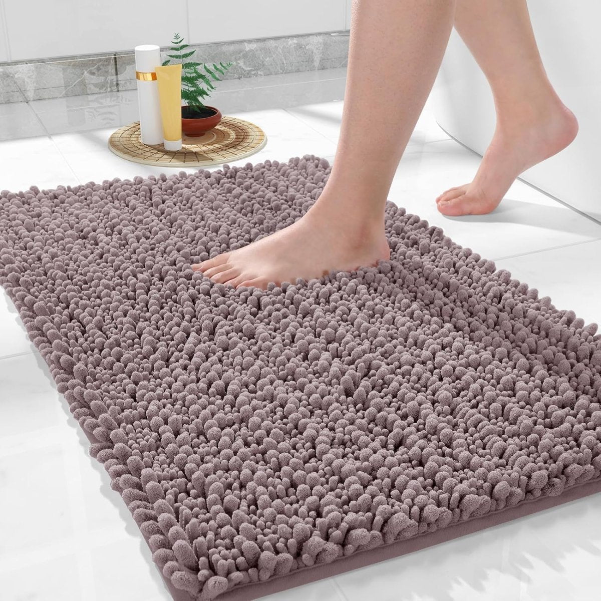 Yimobra Bathroom Rugs Non Slip Washable - Ultra Soft Absorbent Chenille Bath Mat, Quick Dry Shaggy Floor Carpet for Tub Shower, Gray Home Decor Accessories, 24x17 Inch - Homesidy.com