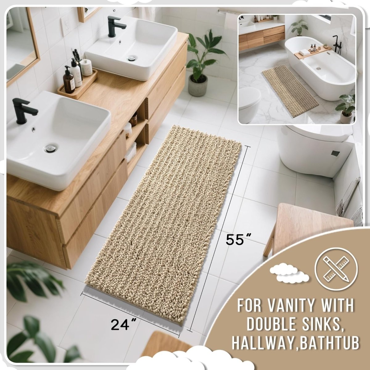 Yimobra Bathroom Rugs Non Slip Washable - Ultra Soft Absorbent Chenille Bath Mat, Quick Dry Shaggy Floor Carpet for Tub Shower, Gray Home Decor Accessories, 24x17 Inch - Homesidy.com