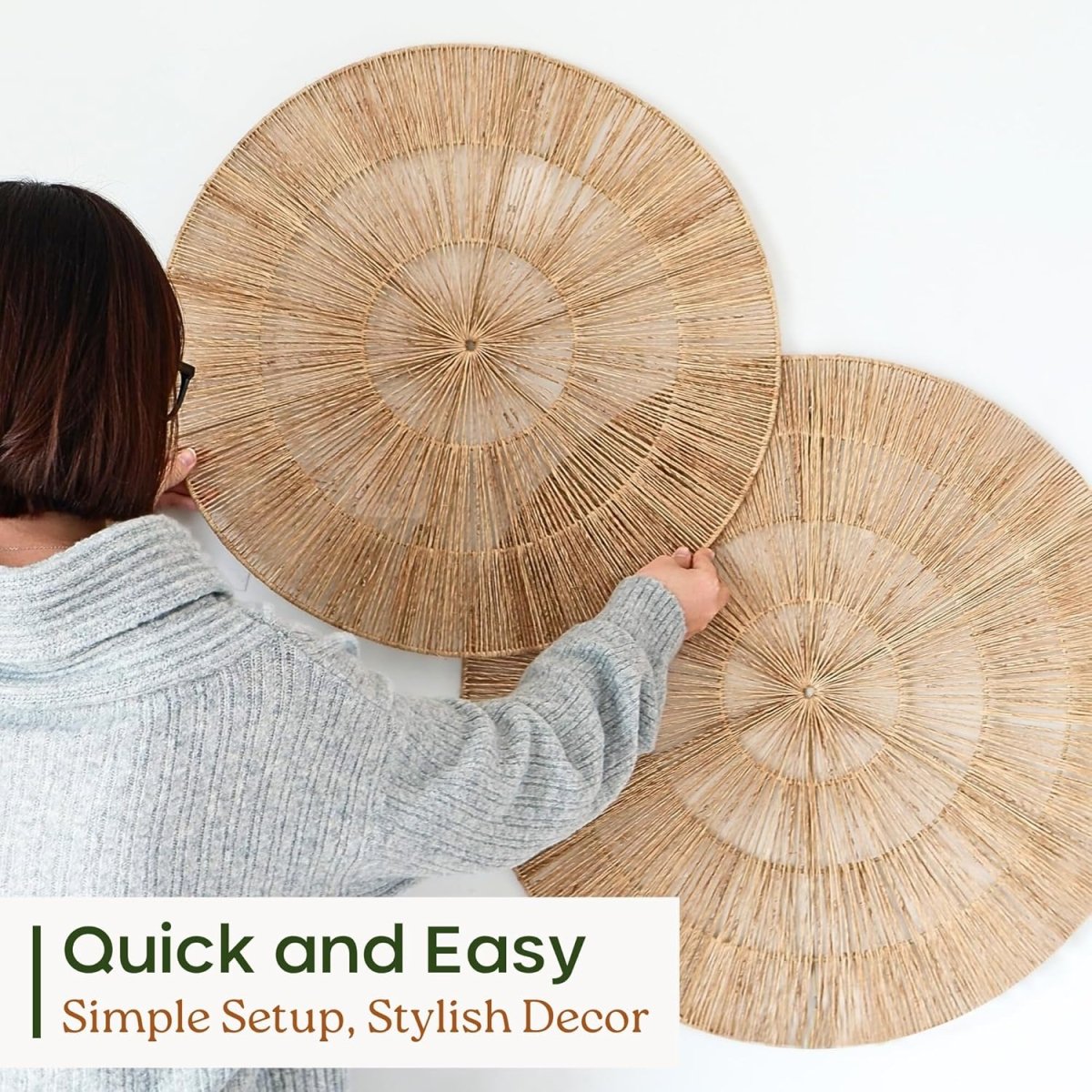 CHI AN HOME Wicker 23 Inch Jute Wall Decor Baskets, Set of 6 Extra Large Woven Jute Wall Plates, 23&34;,21&34;,15&34;,13&34;,12,10&34;, Decorative Baskets for Wall Arts, Wall Hanging for Bedroom, Living Room, Office - Homesidy.com