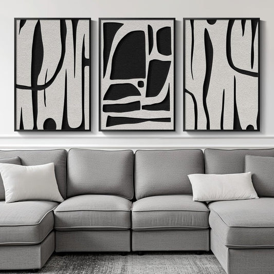 Large Framed Black and White Neutral Abstract Wall Art for Living Room, 3 Piece Boho Canvas Prints Paintings Artwork for Walls, Minimalist Geometric Pictures for Hallway Office Wall Decor 24x36 In - Homesidy.com