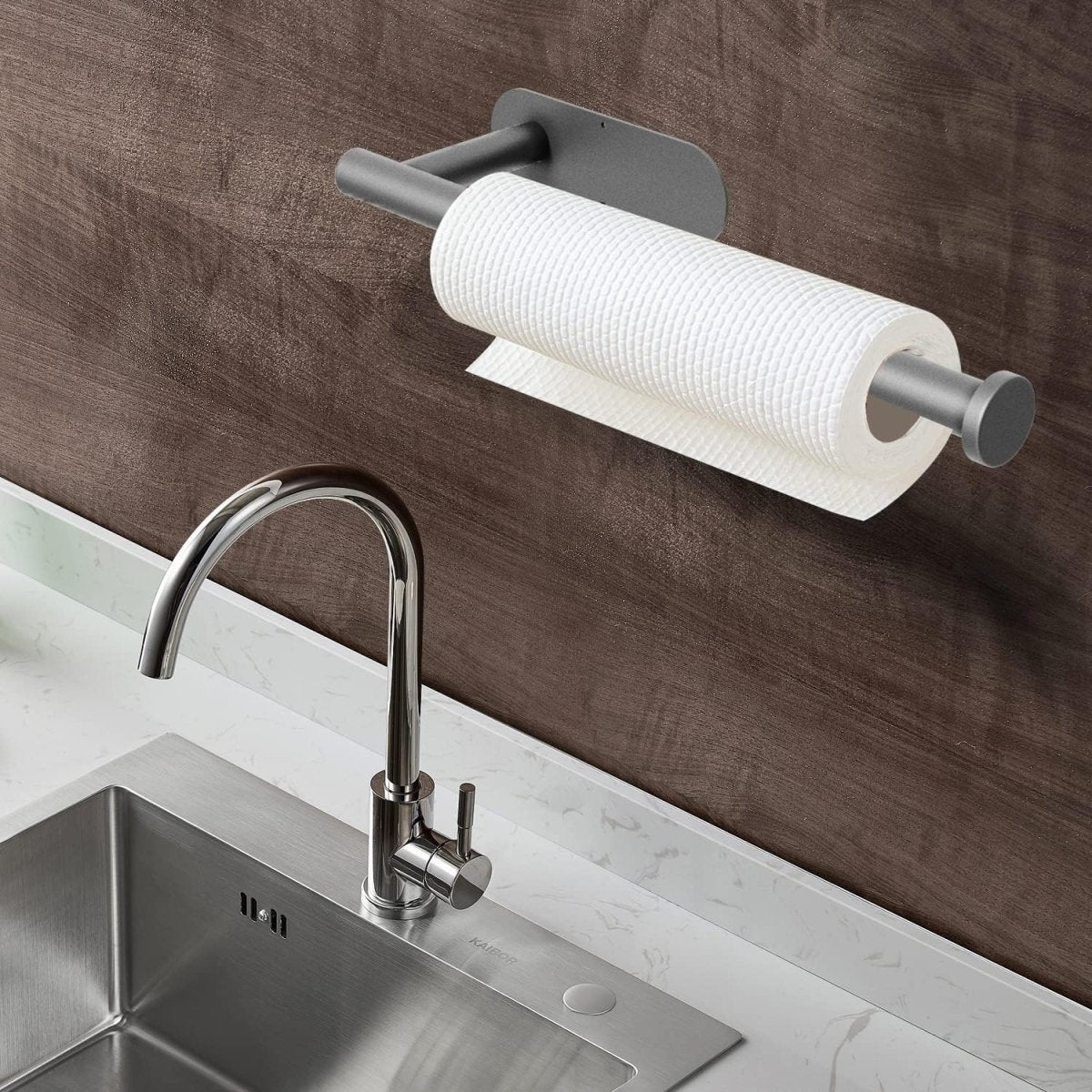 DEKAVA Paper Towel Holder Under Cabinet Wall Mount for Kitchen Towel, Self - Adhesive Bar, Rack, SUS304 Stainless Steel 13 inch (BlackA, 1) - Homesidy.com