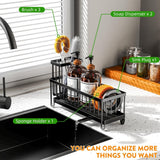 Cisily Black Sponge Holder for Kitchen Sink, Sink Caddy Organizer with High Brush Holder, Kitchen Countertop Organizers and Storage Essentials, Rustproof 304 Stainless Steel, Soap Dispenser Organize - Homesidy.com