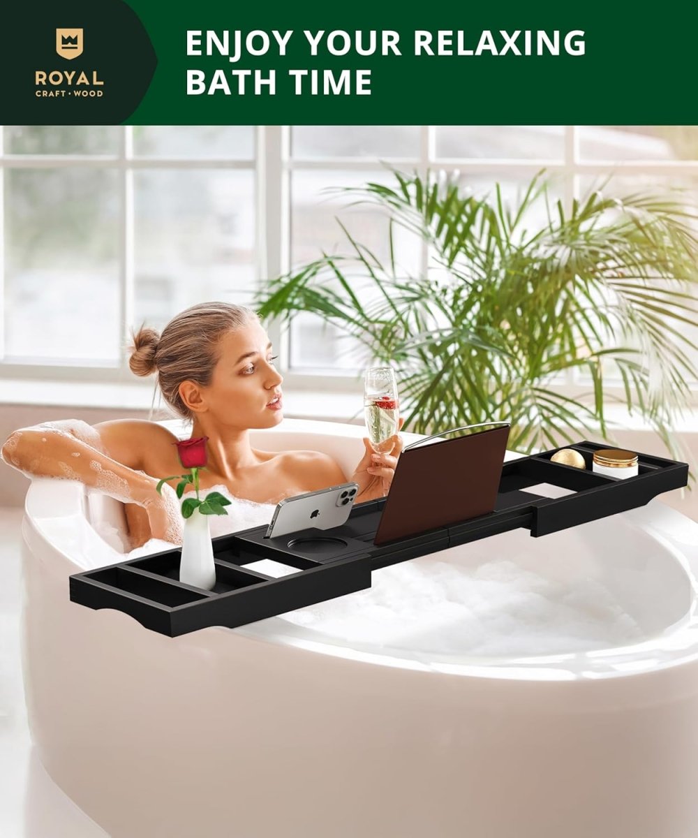 ROYAL CRAFT WOOD Bathtub Tray Caddy for Tub, Bamboo Bath Shelf, Premium Foldable Wood Bath Table, Expandable Bathtub &amp; Bathroom Accessories, New Home Gifts for Mom, Housewarming, Anniversary, Wedding - Homesidy.com