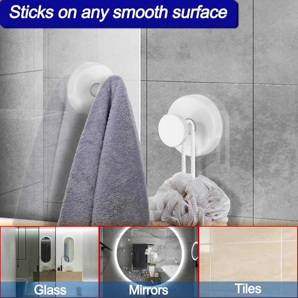 Bntuk Suction Cup Hooks for Shower, Removable Towel Hooks for Bathroom Window Glass Door Wall, Bath Robe Looafh Wreath Hook for Hanging - 2 Pack, Black - Homesidy.com