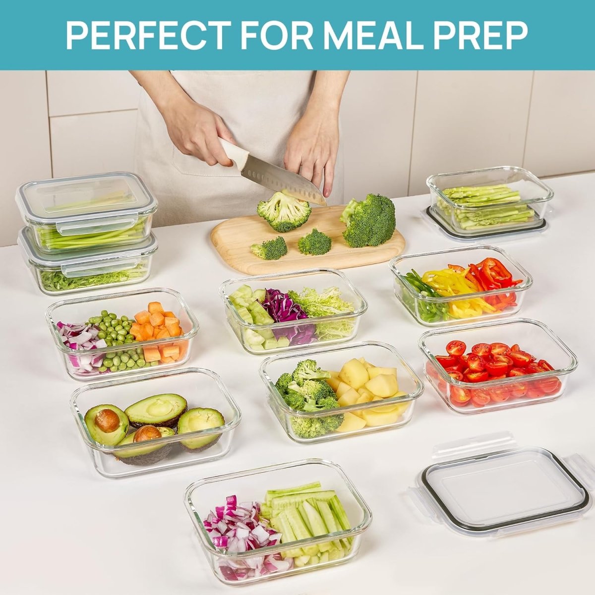 Vtopmart 5Pack 22oz Glass Storage Containers with Lids, Glass Meal Prep Food Container Sets with Snap Airtight Lids for Microwave, Oven, Freezer and Dishwasher, Grey - Homesidy.com