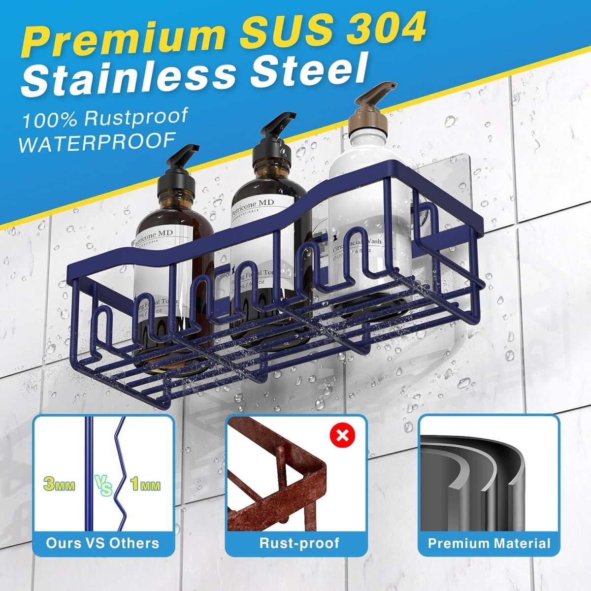 EUDELE Adhesive Shower Caddy, 5 Pack Rustproof Stainless Steel Bath Organizers With Large Capacity, No Drilling Shelves for Bathroom Storage &amp; Home Decor - Homesidy.com