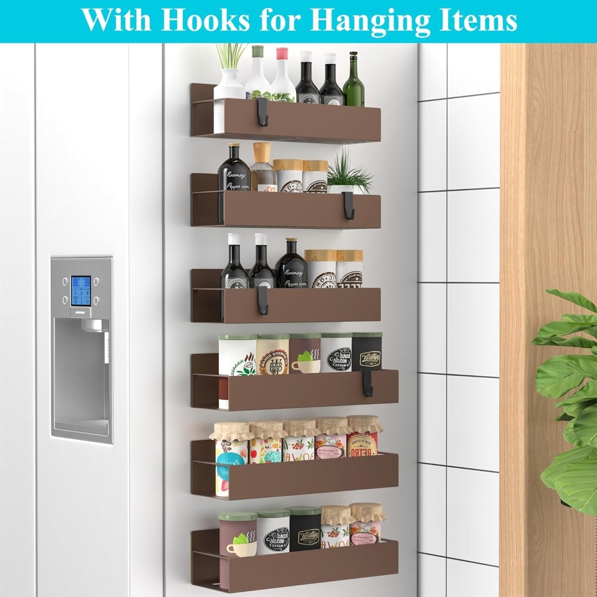 HuggieGems Metal 4 Pack Magnetic Spice Storage Rack Organizer for Refrigerator and Oven, Black Fridge Organizers and Storage - Homesidy.com