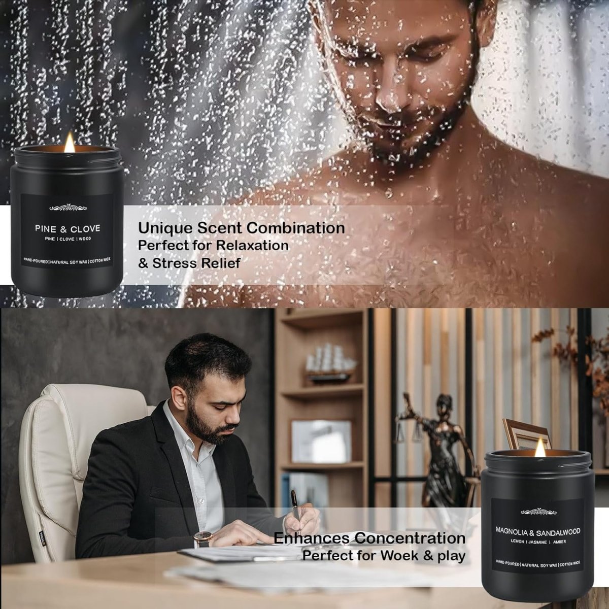 Scented Candle Set, Men Candle Set, Scented Candles for Home, Gifts for Men, 4 Pack Manly Candles Gifts for Mens Scents of Smoke Vanilla/Leather/Oak/Lavender Wood - Homesidy.com