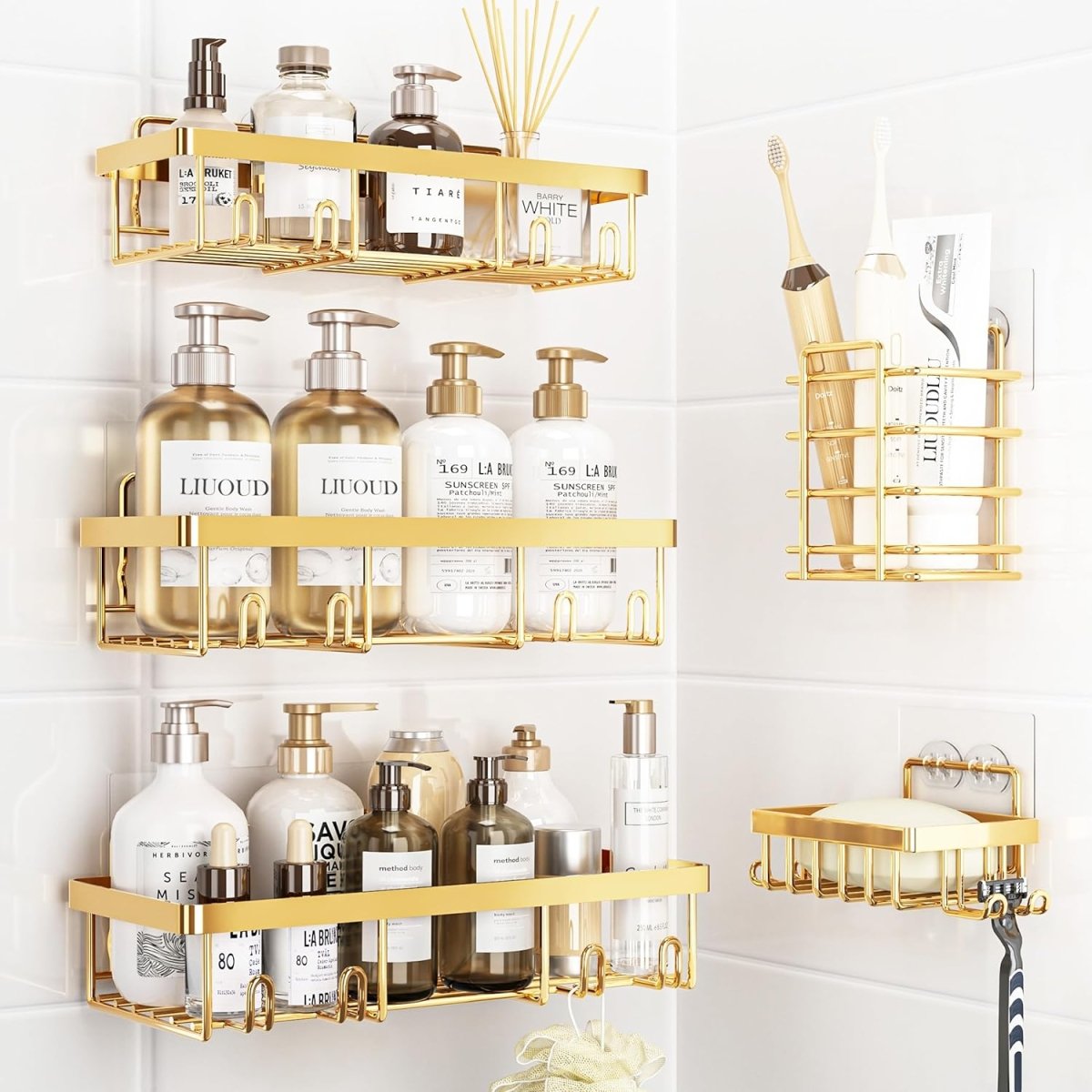 Liuoud 5 Pack Shower Caddy Organizer Rack Shelf for Inside Shower, Adhesive Bathroom Wall Storage Basket Rustproof Stainless Steel Shampoo Holder, Girly Bathroom Accessory Decor Set, Pink - Homesidy.com