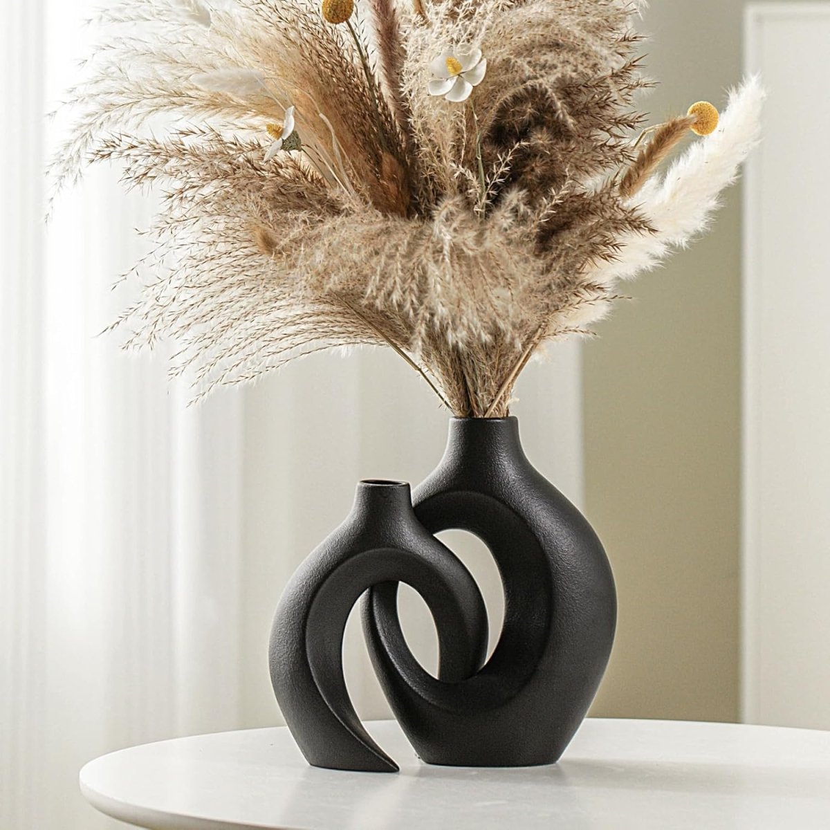 Lvases Snuggle Hollow Ceramic Vase Set of 2, Nordic Modern Boho ins Style Decorative Ceramic Aesthetic Flower Vase for Home Decor (Milky White W 6.3&34; X H 8.4&34;) - Homesidy.com