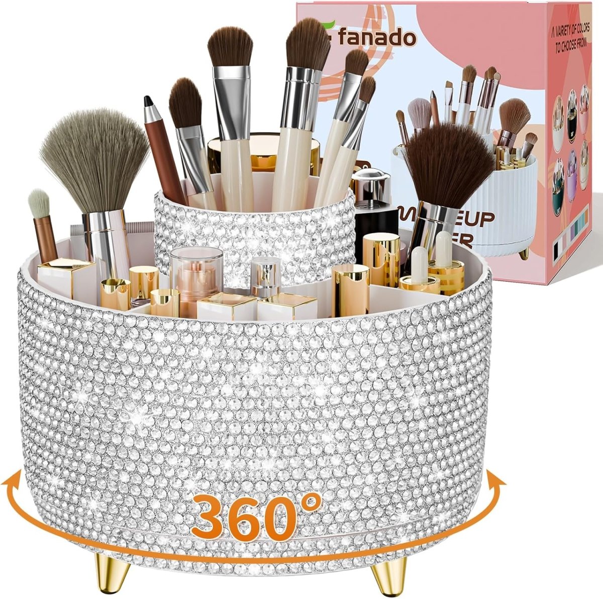 fanado 360° Rotate Makeup Brush Holder Organizer, Makeup Organizers Countertop, Makeup organization and Skincare Storage for Vanity, Desktop, Bathroom (White) - Homesidy.com