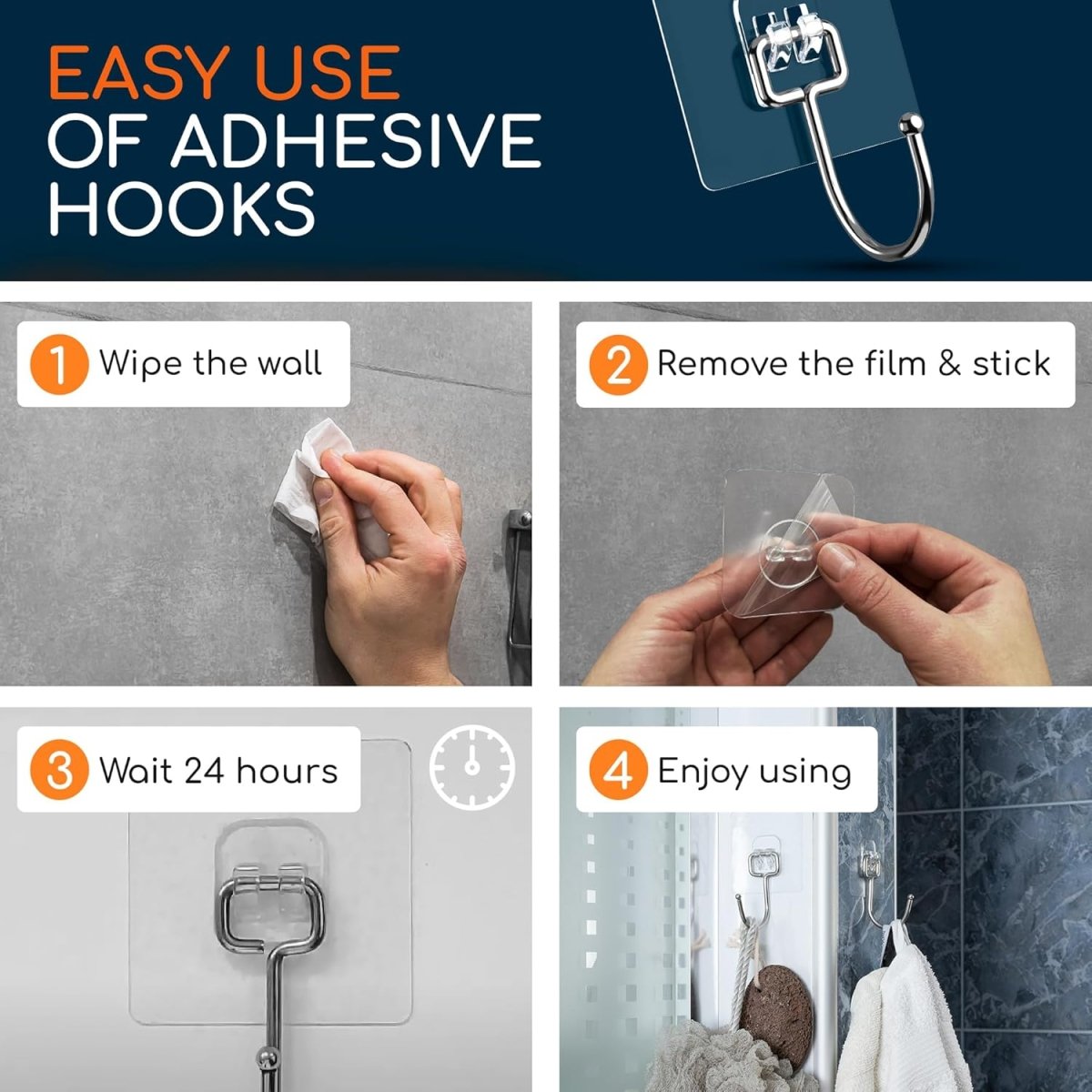 GLUIT Adhesive Wall Hooks for Hanging Heavy Duty 22 lbs Hooks for Walls No Damage, Towel Sticky Clear Hook, Waterproof, Home, Bathroom, Kitchen, Office, and Outdoor 12 Pack - Homesidy.com