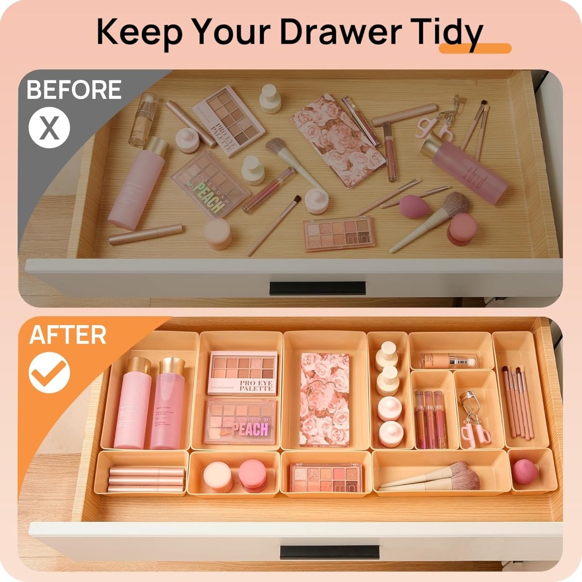 Vtopmart 25 PCS Clear Plastic Drawer Organizers Set, 4 - Size Versatile Bathroom and Vanity Drawer Organizer Trays, Storage Bins for Makeup, Bedroom, Kitchen Gadgets Utensils and Office - Homesidy.com
