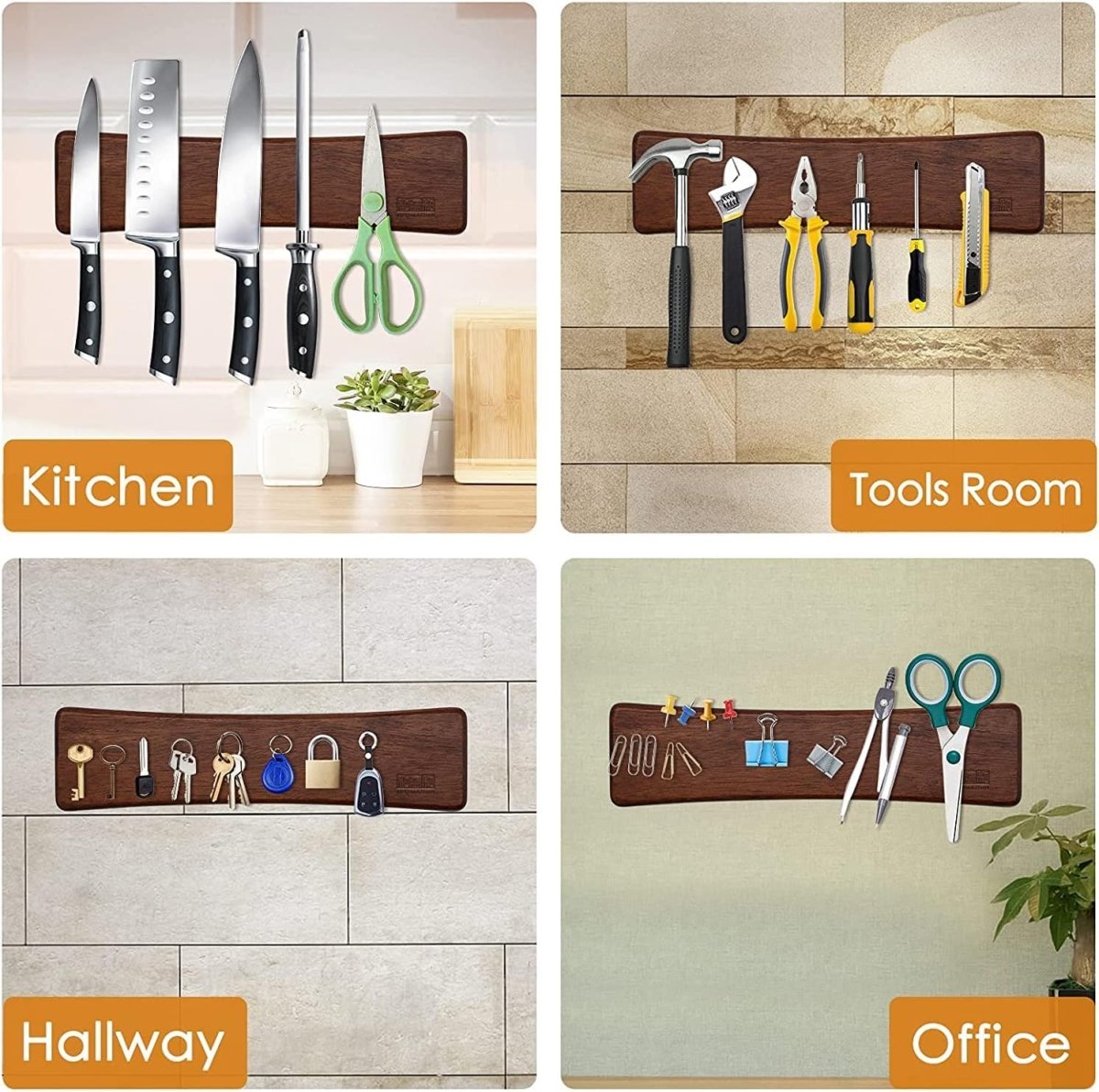 HOSHANHO Magnetic Knife Strips, Magnetic Knife Holder for Wall 16 Inch, Acacia Wood Knife Magnetic Strip Use as Knife Bar, Knife Holder for Kitchen Utensil Organizer - Homesidy.com