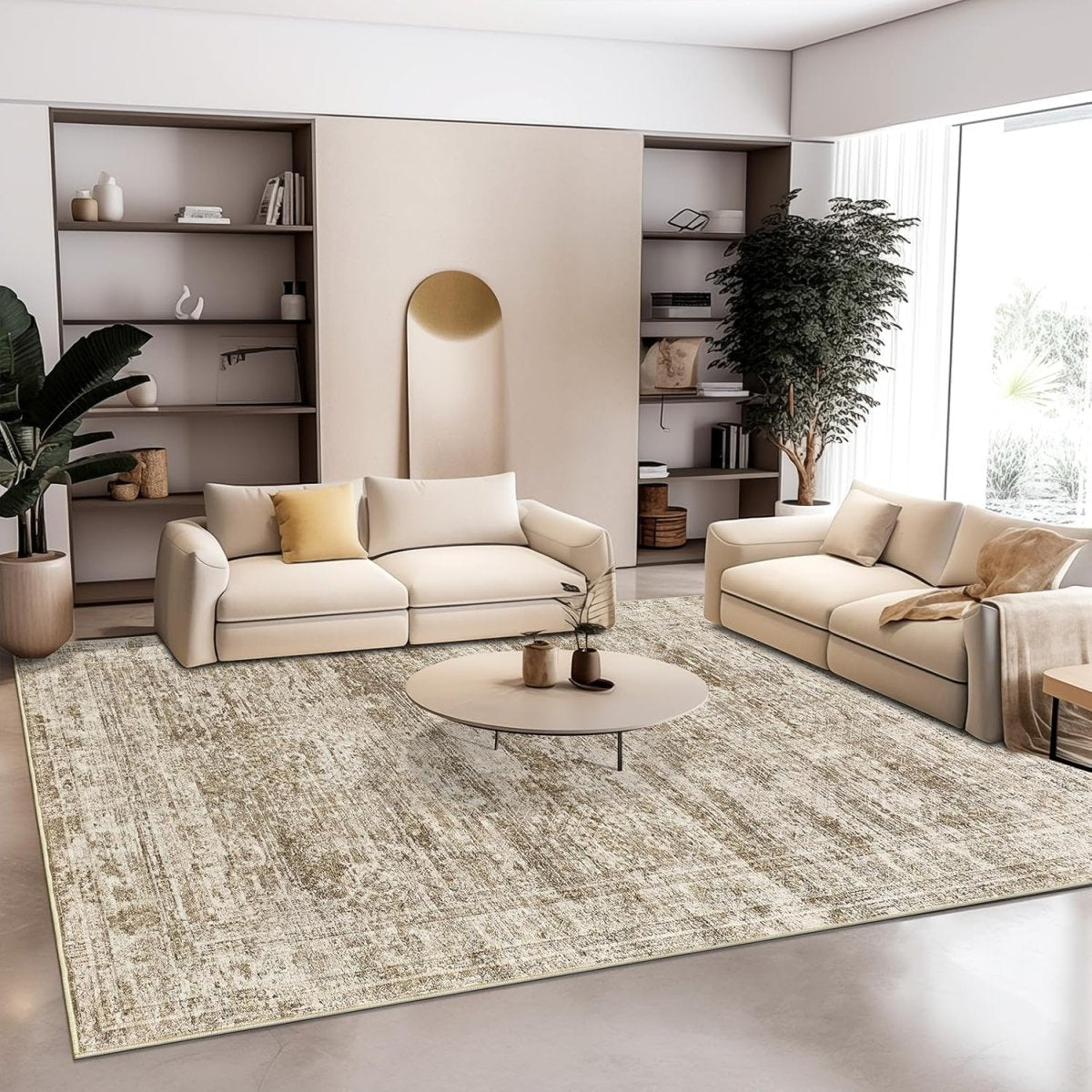 Soalmost Washable Area Rug 8x10, Large Soft Rugs for Living Room Vintage Beige Carpet 8x10 Area Rugs for Bedroom Dining Room Non - Slip Stain Resistant Under Table Rug - Homesidy.com