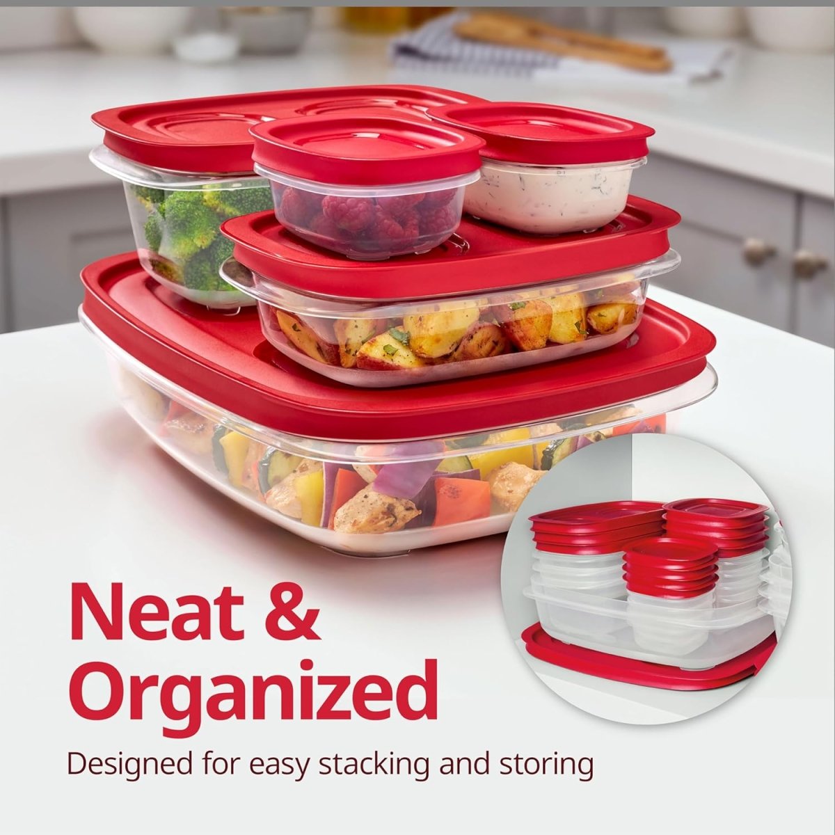 Rubbermaid 16 - Piece BPA - Free Plastic Food Storage Set, Red Vented Lids - Microwave, Dishwasher Safe: Perfect for Meal Prep, Leftovers, and Kitchen Organization - Homesidy.com